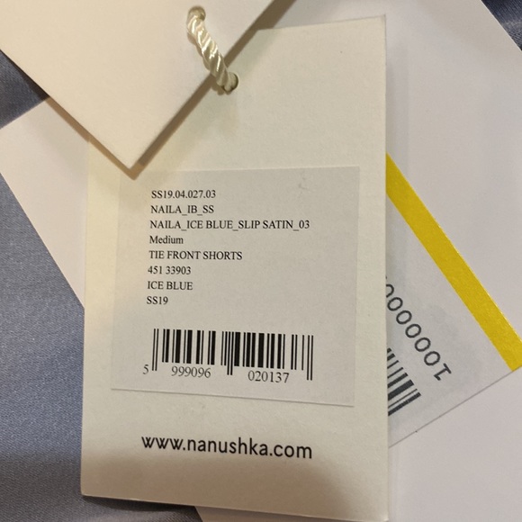 NANUSHKA BLUE NAILA KNOTTED SILK-CHARMEUSE SHORTS size M - Picture 4 of 6